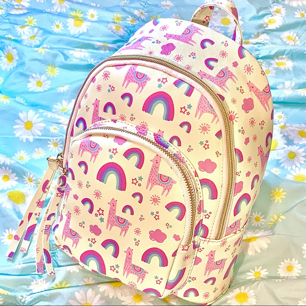 Lemon Yellow Llama Mini Backpack Pink Rainbows NWT